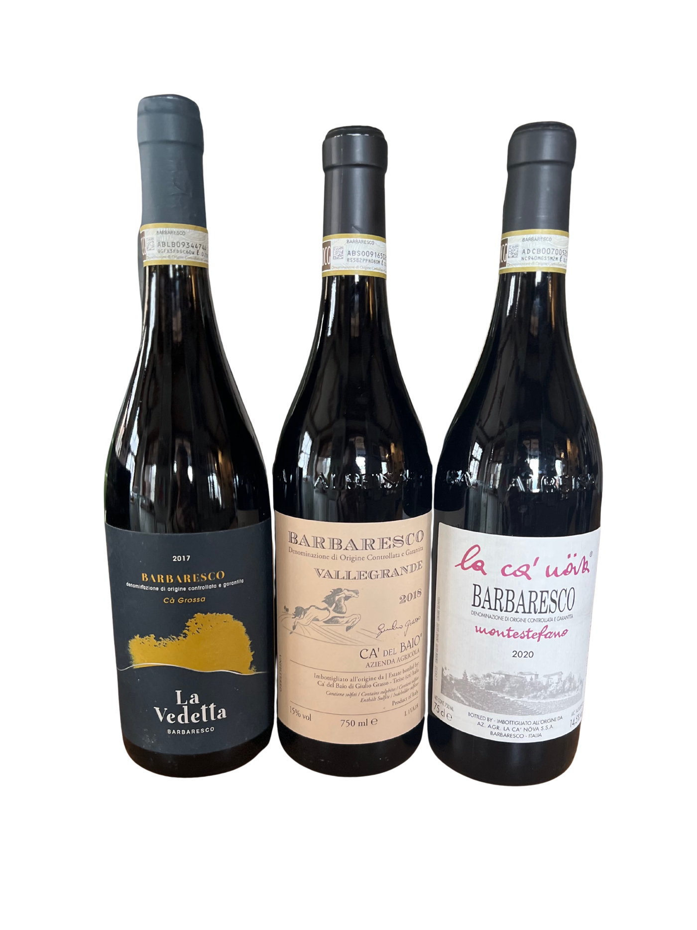 Three bottles of Barbaresco Wine