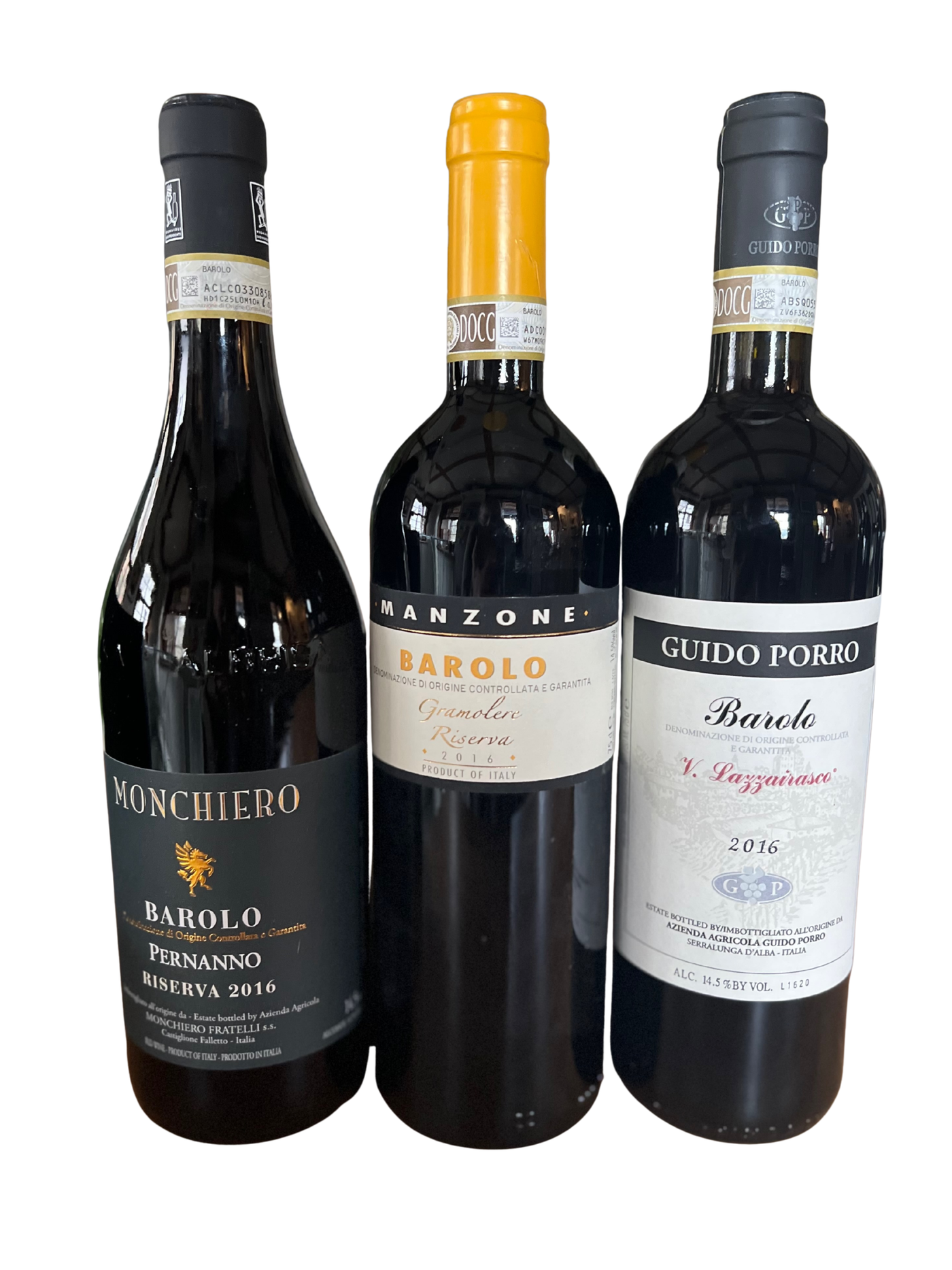 Three bottles of  2016 Barolo Wines